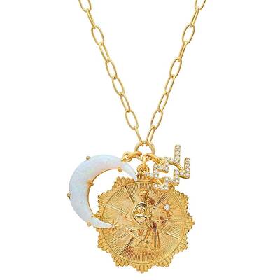 Cubic Zirconia Constellation & Opalite Moon Pendant Necklace