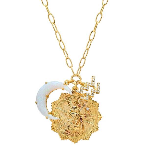 Cubic Zirconia Constellation & Opalite Moon Pendant Necklace