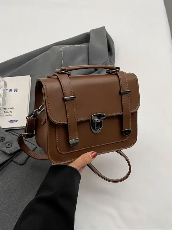 Women's Retro Solid Color Flap Handbag, Fashion Pu Leather Buckle Shoulder Bag for Girls, Casual All-match Crossbody Bag for ...