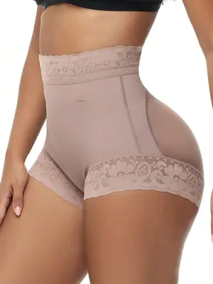 Women's Plain Floral Lace High Waist Shapewear Panty, Body Shaper, Tummy Control Butt Lift Hip Padding Panty, Ladies Sexy Sh...