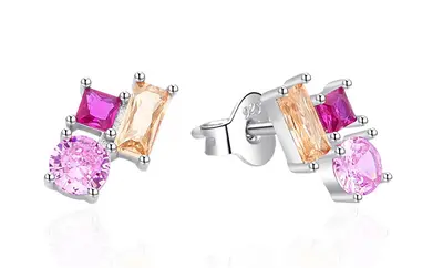 Agato AGT-E124PC Colorful Zirconia Silver Stud Earrings