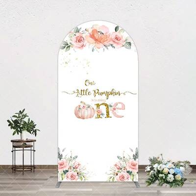 Aperturee Little Pumpkin Pink Floral 1st Birthday Arch Backdrop, 1.6X4FT(0.5X1.2M), 38.18 USD, arch backdrop kit, GAH0D168-A