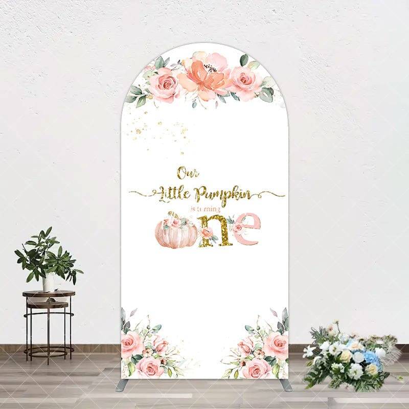 Aperturee Little Pumpkin Pink Floral 1st Birthday Arch Backdrop, 1.6X4FT(0.5X1.2M), 38.18 USD, arch backdrop kit, GAH0D168-A