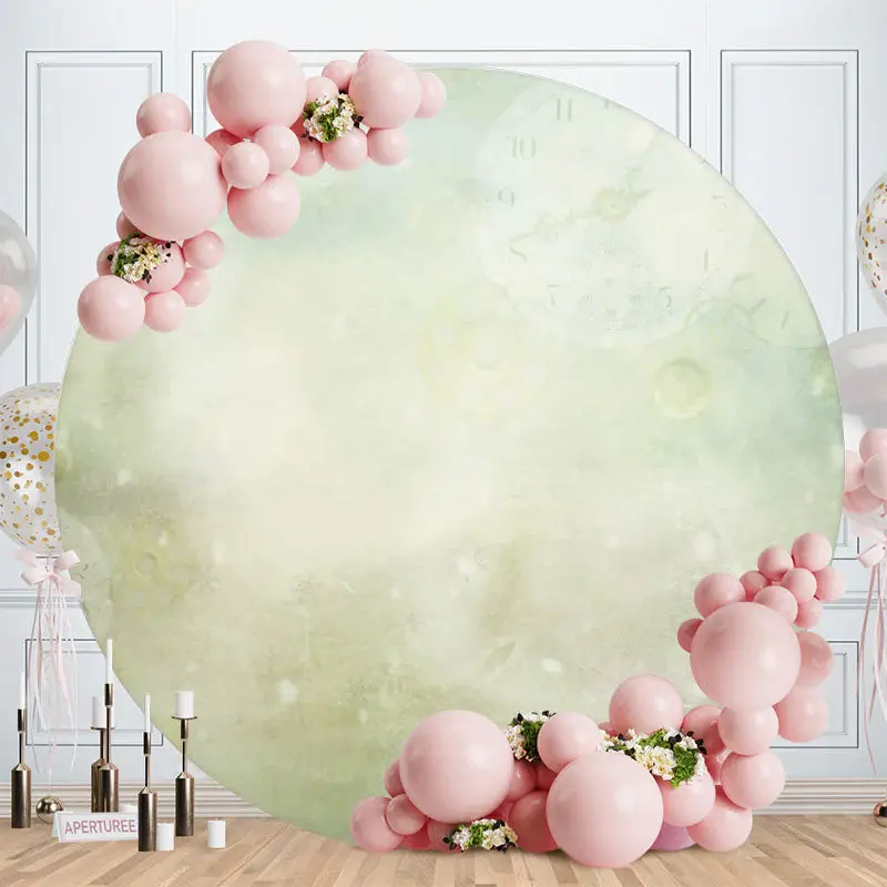 Aperturee Light Green Clock Round Baby Shower Backdrop