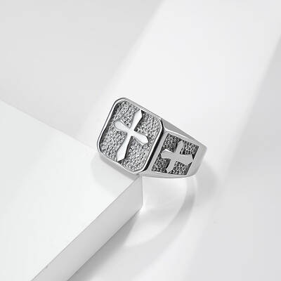 Square with Cross Pattern 304 Stainless Steel Finger Rings for Men