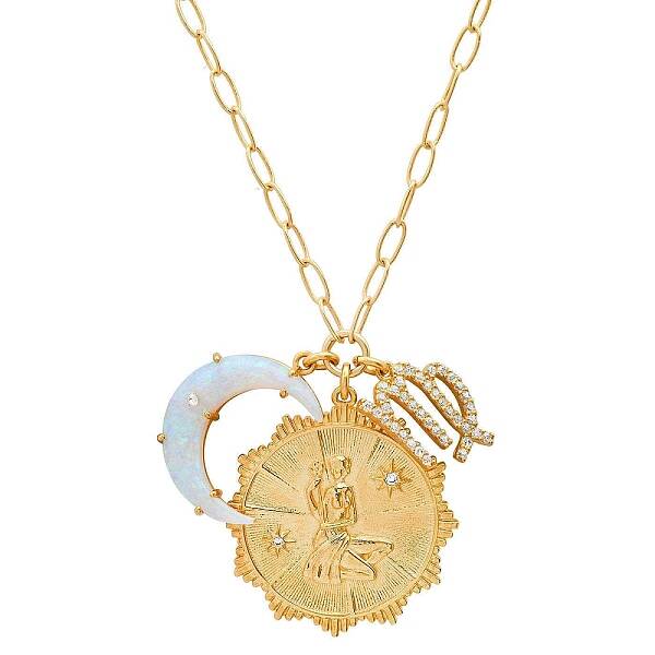 Cubic Zirconia Constellation & Opalite Moon Pendant Necklace