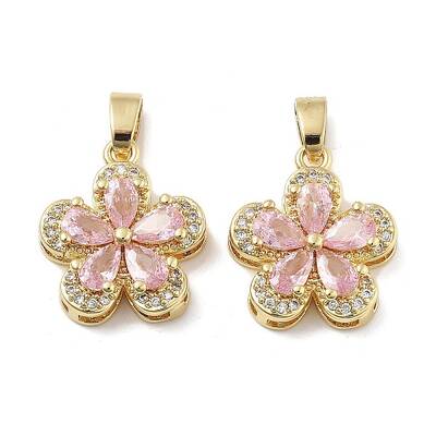 Flower Brass Micro Pave Cubic Zirconia Pendants