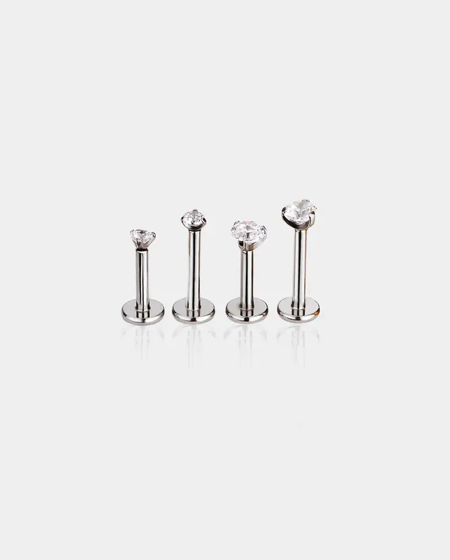 CZ Threadless Push Pin Titanium Helix Stud - Silver / 6mm / 3mm