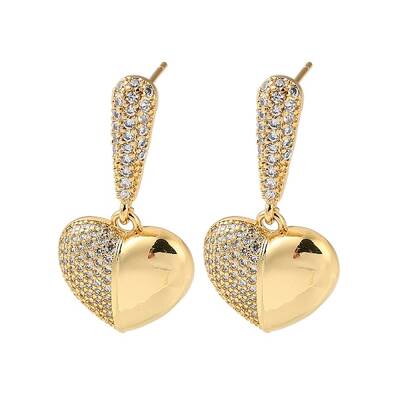 Brass Pave Cubic Zirconia Stud Earrings for Women