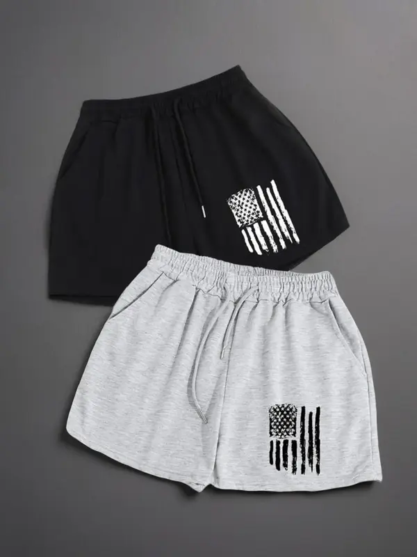 Women's Graphic Print Drawstring Waist Shorts, Casual Pocket Shorts for Fall, Ladies Bottoms for Daily Wear, Back To School ...