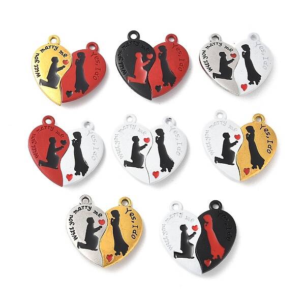 Spray Painted Alloy Red and Black Enamel Split Pendants