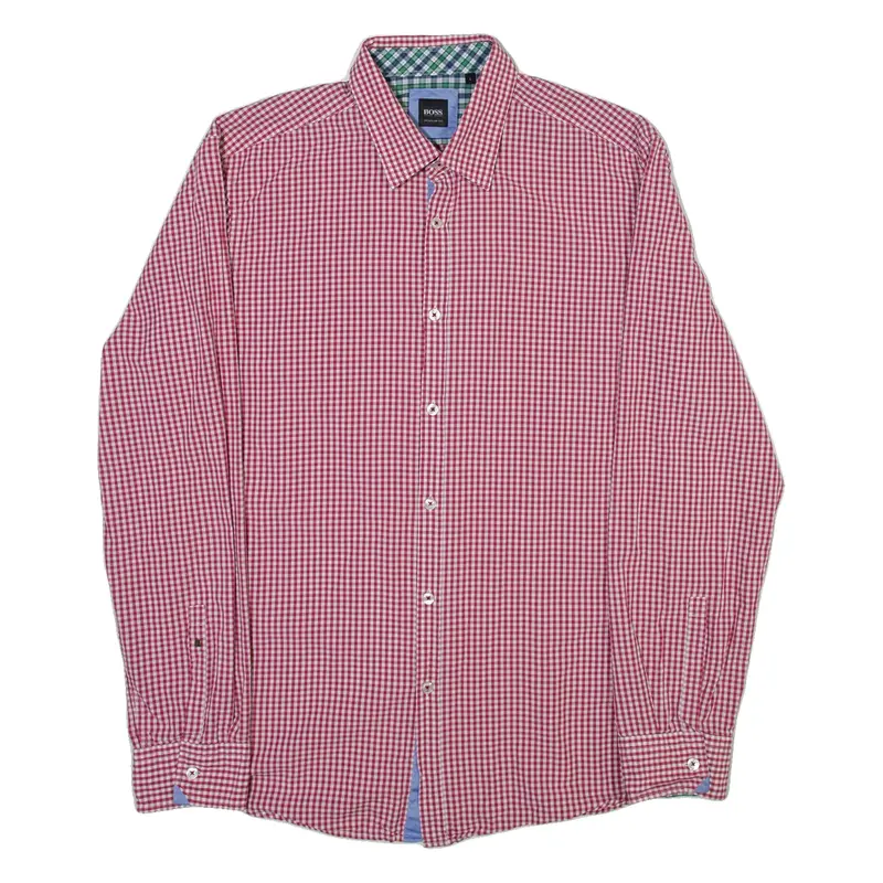 HUGO BOSS Mens Shirt Red Gingham Long Sleeve L