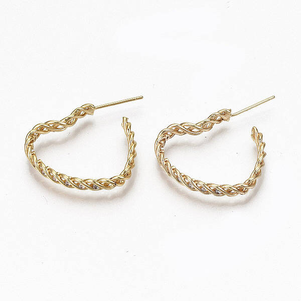 Brass Micro Pave Clear Cubic Zirconia Half Hoop Earrings
