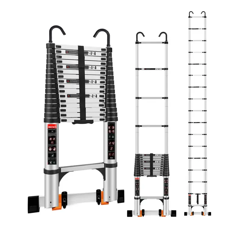 Telescopic Ladder, 20.3FT/17.8FT/16.5FT Aluminium Telescopic Ladder with Non-Slip Feet, Portable Telescopic Ladder Outdoor Wo...
