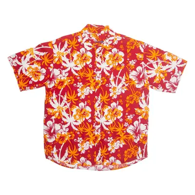 CASUAL Mens Hawaiian Shirt Red Floral L