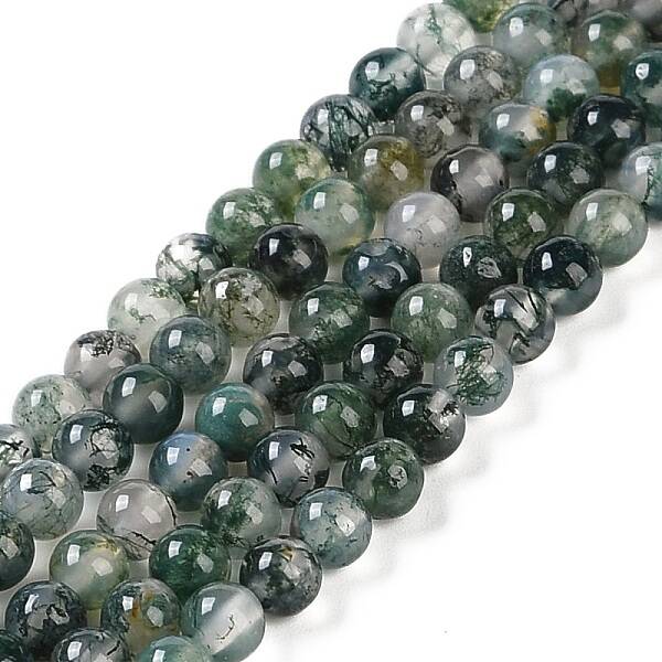 Natural Moss Agate Bead Strands