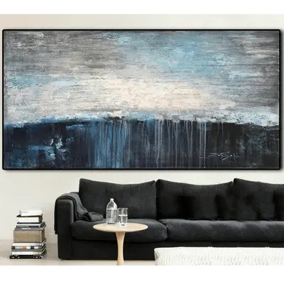 Gray Abstract Painting Black Contemporary Acrylic Art On Canvas | AWARENESS OF REALITY