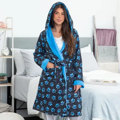 Gradient Paws & Polka Dot Hooded Robe - S/M