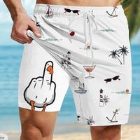 Men's Coconut Tree Funny Duck Lined Shorts 2 in 1 Board Shorts Swim Shorts Mid Waist Hawaiian Vacation Beach Wear Side Pocket...