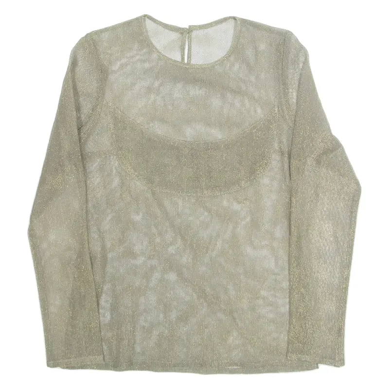 Sheer Glitter Womens Top Gold Long Sleeve M