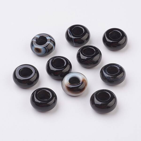 Randomly Mixed Natural Dyed & Heated Black Agate and Banded Agate European Beads