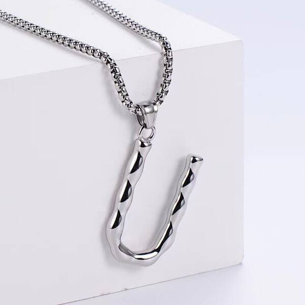 3Pcs Stainless Steel Textured Letter Pendant Box Chain Necklaces