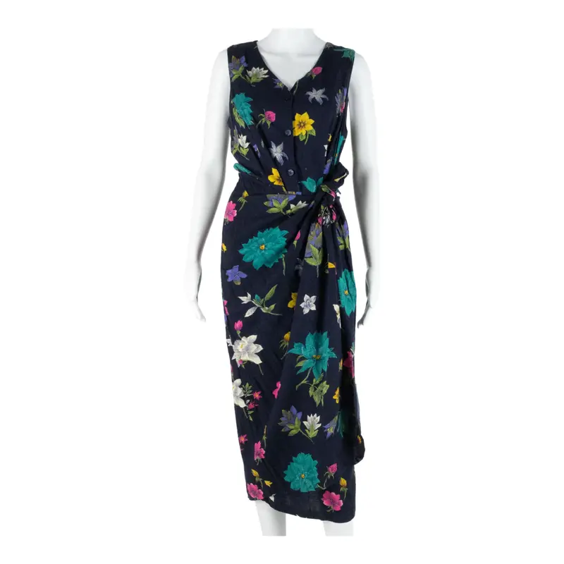 Womens Wrap Dress Blue Floral Sleeveless Midi M