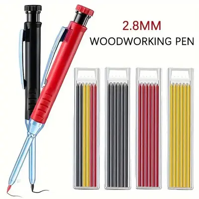 Mechanical Pencil with Refill & Sharpener, 1 Count Professional Engineering Woodworking Pen with 2 Boxes Refills, Quick Dry M...