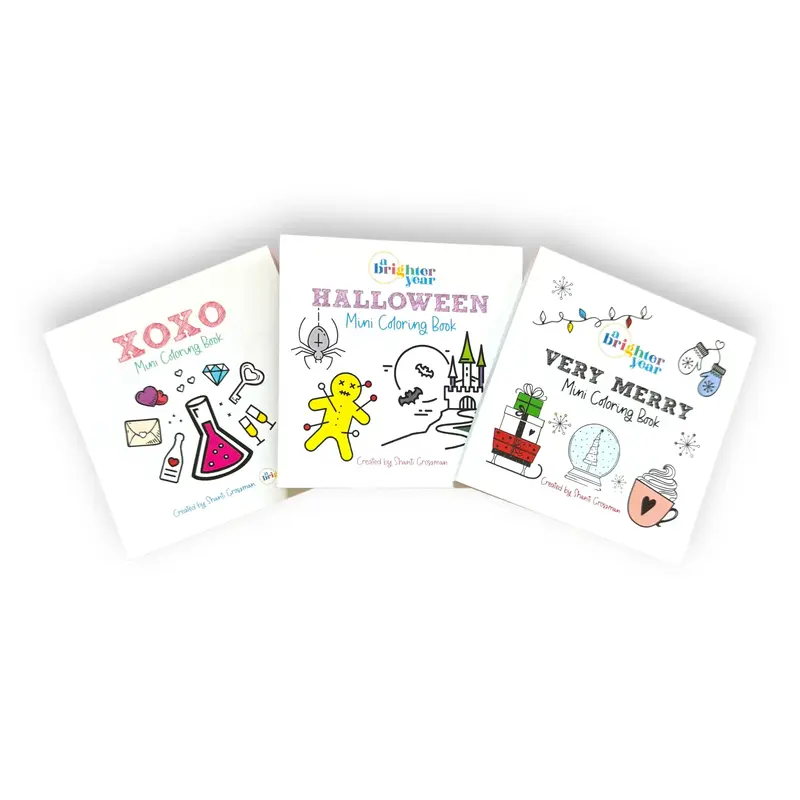 Holiday Mini Coloring Book Bundle - 3 pc - A Brighter Year, Adult Coloring Books - Halloween, Christmas, Valentines Day, grow...