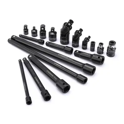 CASOMAN 18-Piece Drive Tool Accessory Set, Premium CR-V Steel with Black Phosphate Finish, Includes Socket Adapters, Extensio...