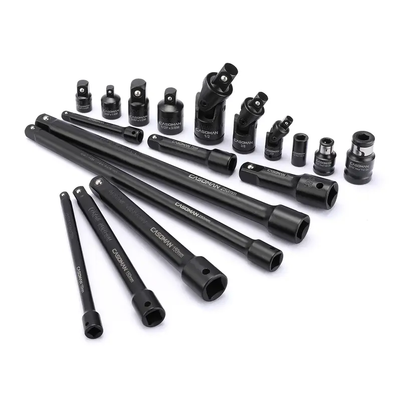 CASOMAN 18-Piece Drive Tool Accessory Set, Premium CR-V Steel with Black Phosphate Finish, Includes Socket Adapters, Extensio...