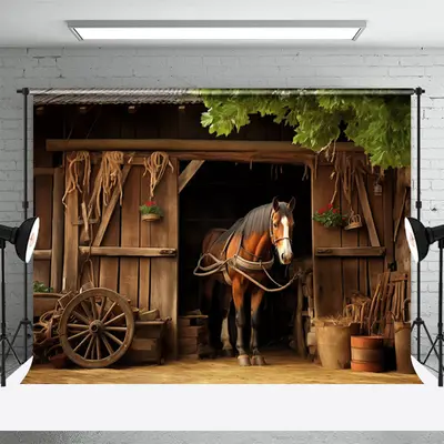 Western Wood Farm Horse Photo Architecture Backdrop - Aperturee