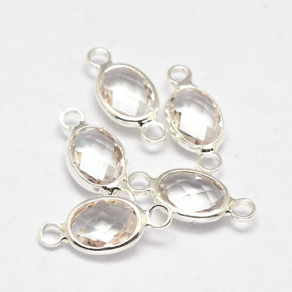 Oval Faceted Silver Color Plated Brass Glass Links connectors