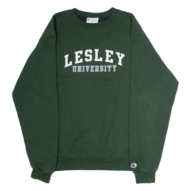 CHAMPION Lesley University Mens Sweatshirt Green Crew Neck USA M
