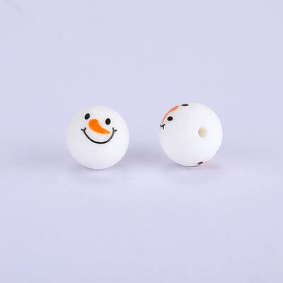 Christmas Printed Round with Snowman Pattern Silicone Focal Beads