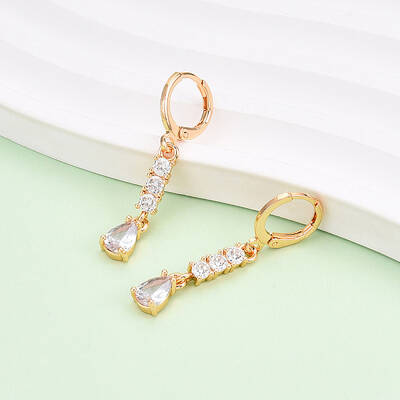 Brass Micro Pave Cubic Zirconia Dangle Leverback Earrings