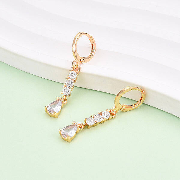 Brass Micro Pave Cubic Zirconia Dangle Leverback Earrings