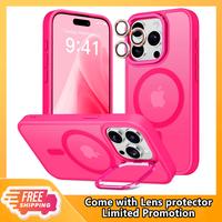 Shockproof Camera Lens Protector & Stand Protection Phone Cases For iPhone 16 Pro Max cases 15 14 13, MagSafe Anti-fingerprin...