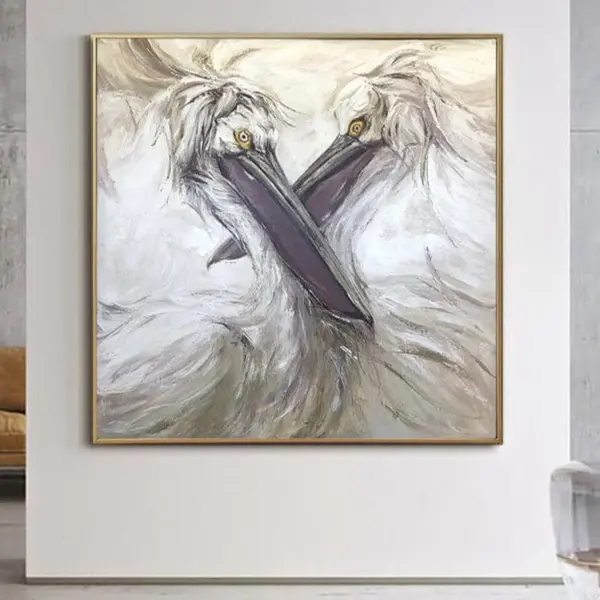 Abstract Pelicans Painting On Canvas Original White Birds Artwork Creative Wall Art Handmade Oil Painting for Room Decor | TW...