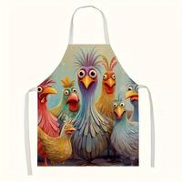 Adult Size Linen Apron 1pc - Sleeveless Cooking Apron with Colorful Chicken Print Perfect for Kitchen Use Home Baking Cleanin...