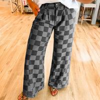 Women's Checkered Denim Wide Leg Jeans for Dailywear