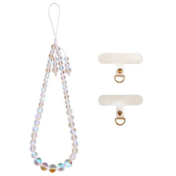 Round Synthetic Moonstone Beaded Mobile Straps