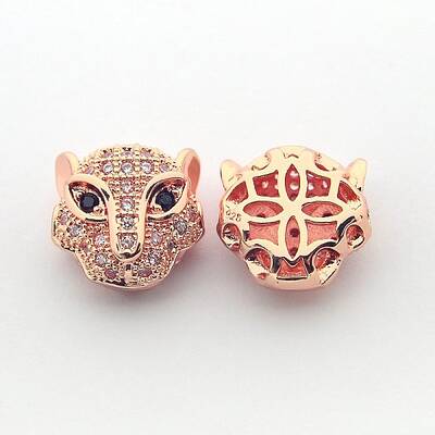 Brass Micro Pave Cubic Zirconia Leopard Beads