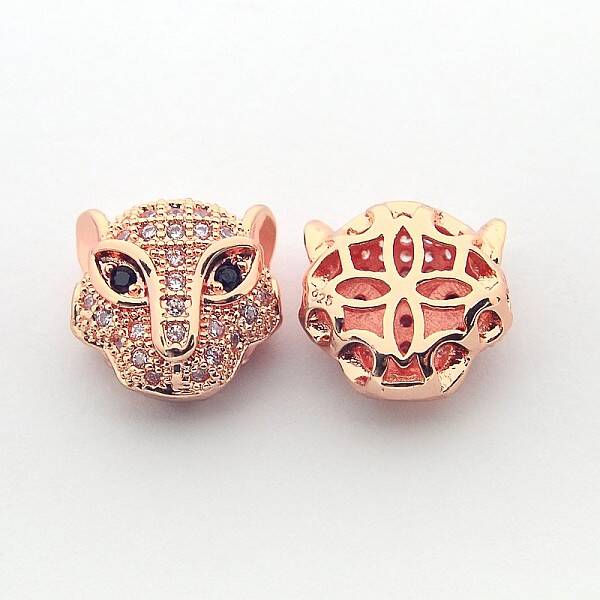 Brass Micro Pave Cubic Zirconia Leopard Beads