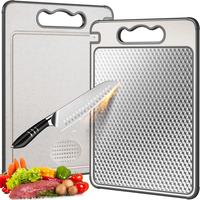 Double Sided 304 Stainless Steel & Wheat Straw Cutting Board, 14.4\