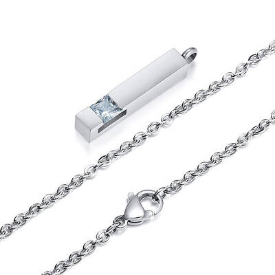 Clear Cubic Zirconia Cuboid Urn Ashes Pendant Necklace