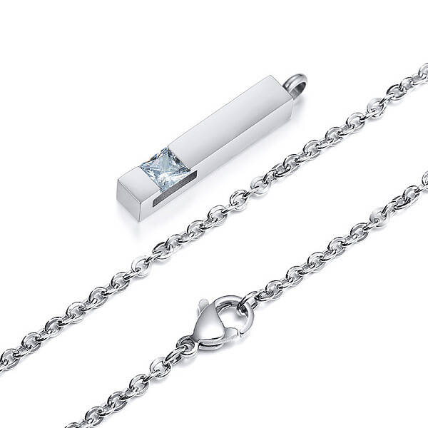 Clear Cubic Zirconia Cuboid Urn Ashes Pendant Necklace