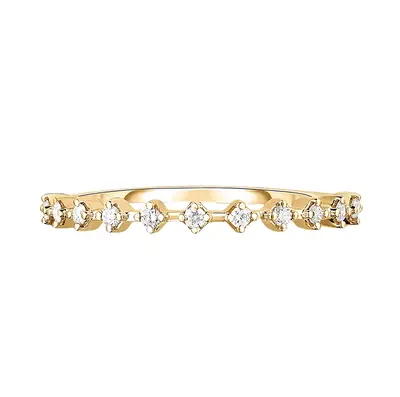 10K Gold 0.1 CT.T.W. Diamond Station Stackable Ring D Color VVS Clarity