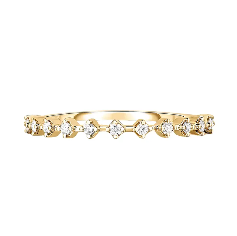 10K Gold 0.1 CT.T.W. Diamond Station Stackable Ring D Color VVS Clarity