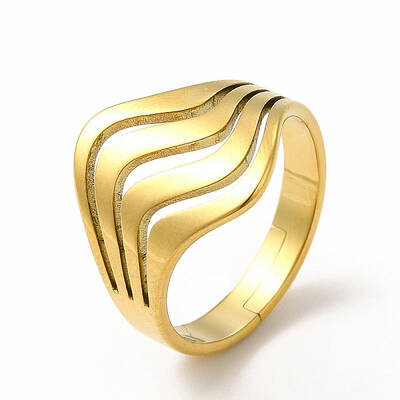Ion Plating(IP) 304 Stainless Steel Wave Adjustable Ring for Women